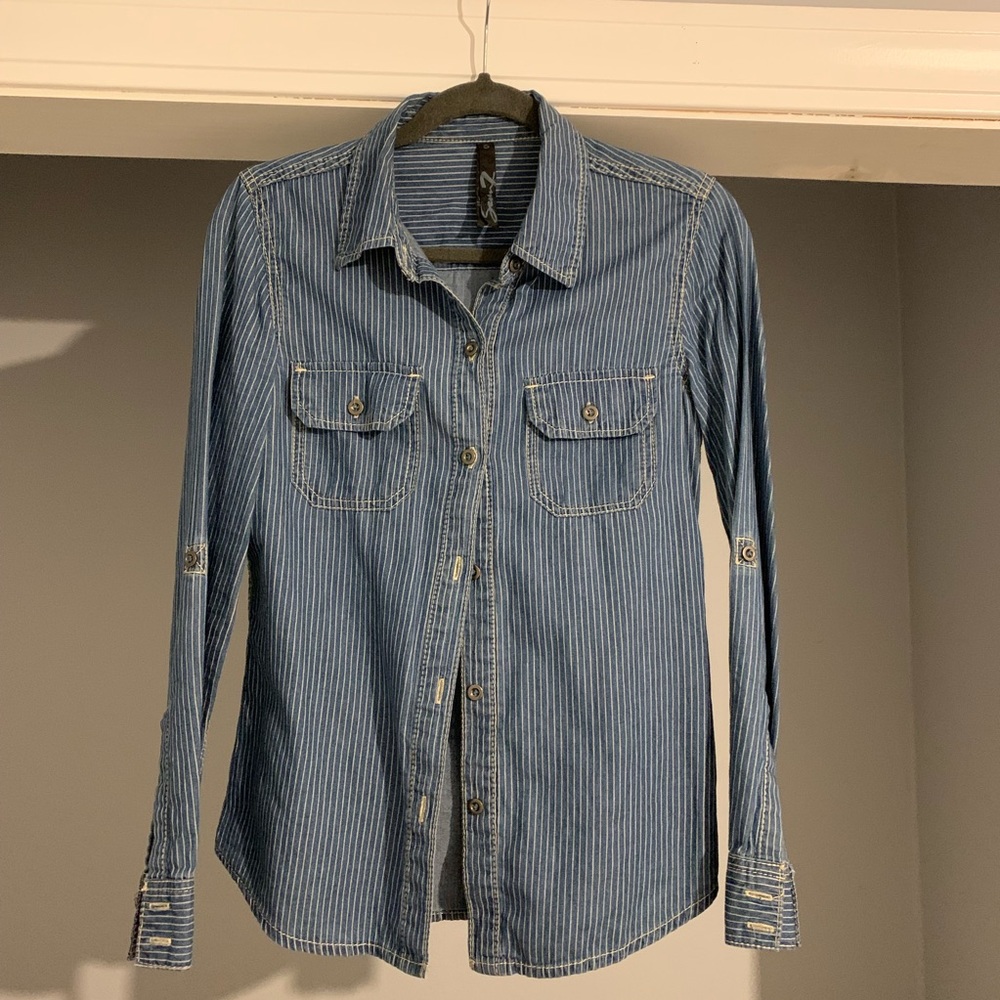 7 for All Menkind jean pinstripe shirt size S